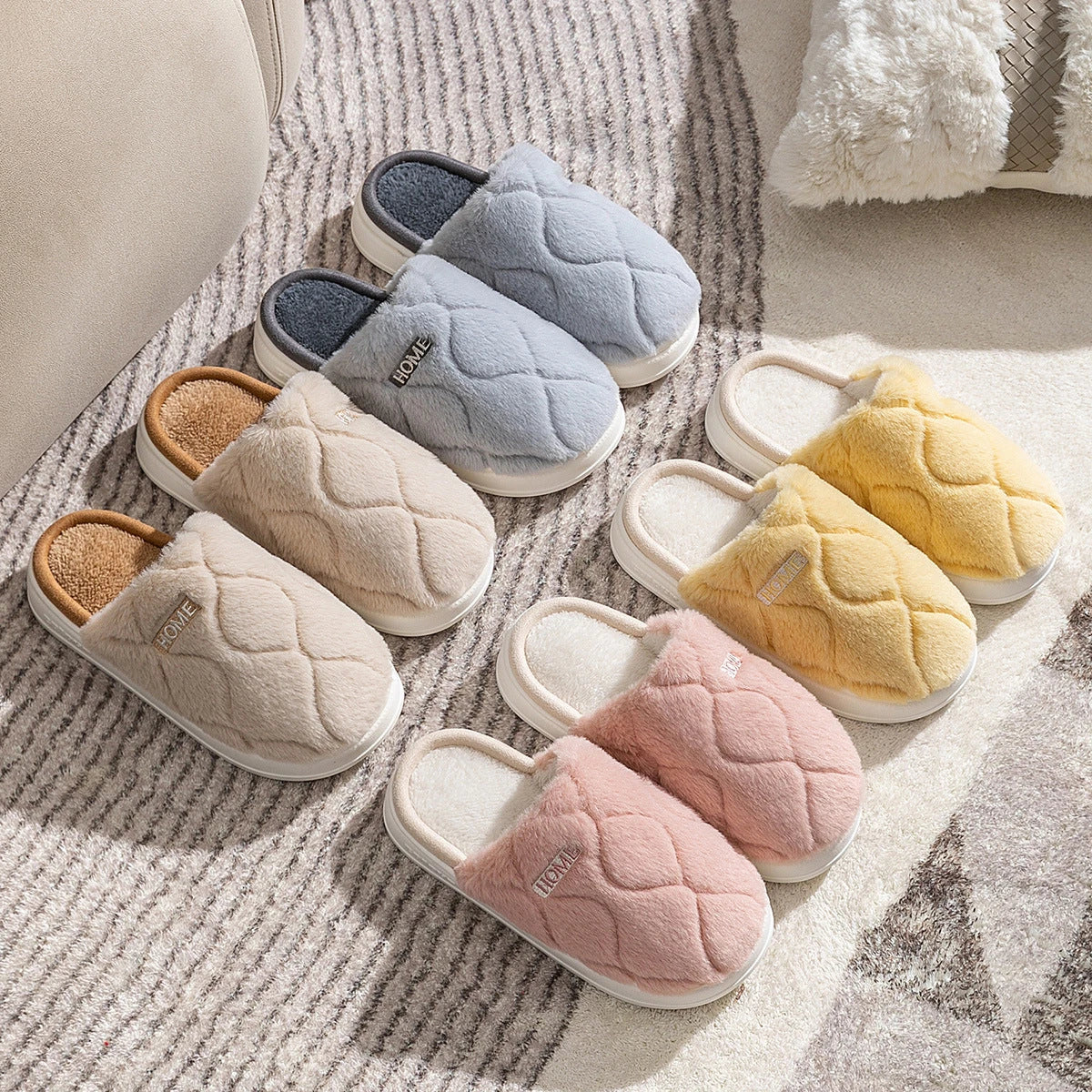Cozy plush slippers with a soft, luxurious upper and durable PVC sole for comfortable indoor wear
