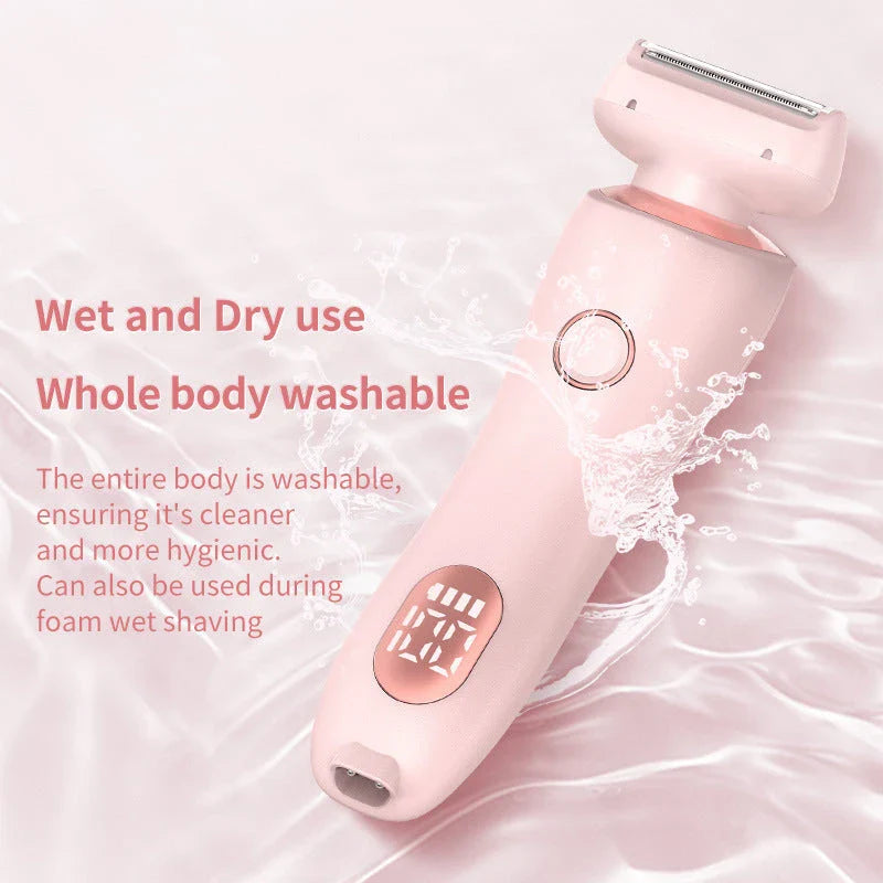 Rechargeable electric shaver for women with dual-head design for whole-body and precision hair removal