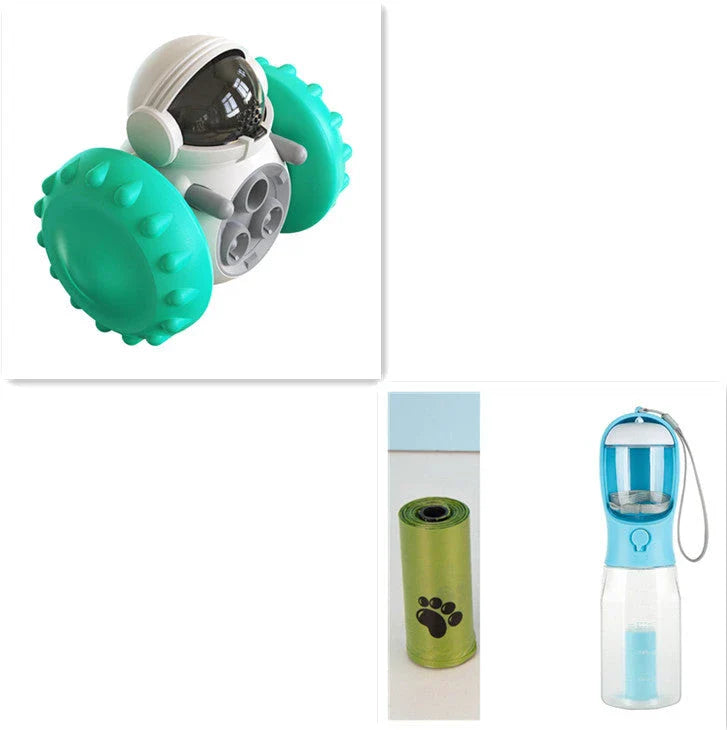 Interactive puzzle slow feeder toy for dogs and cats, with a rolling tumbler design that encourages active and entertaining feeding