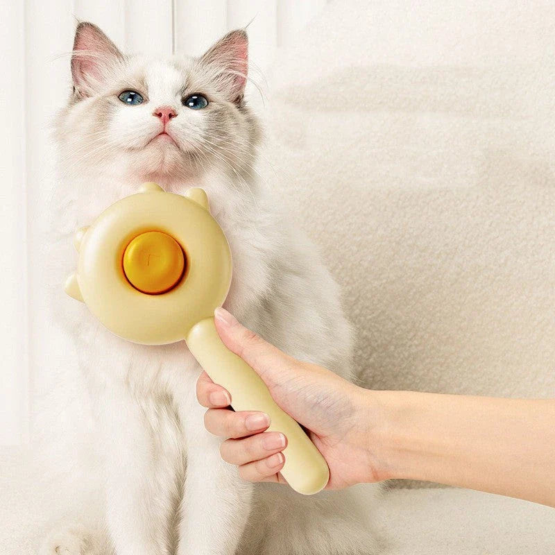 Premium pet grooming brush featuring dual-action hair removal and soothing massage for cats and dogs