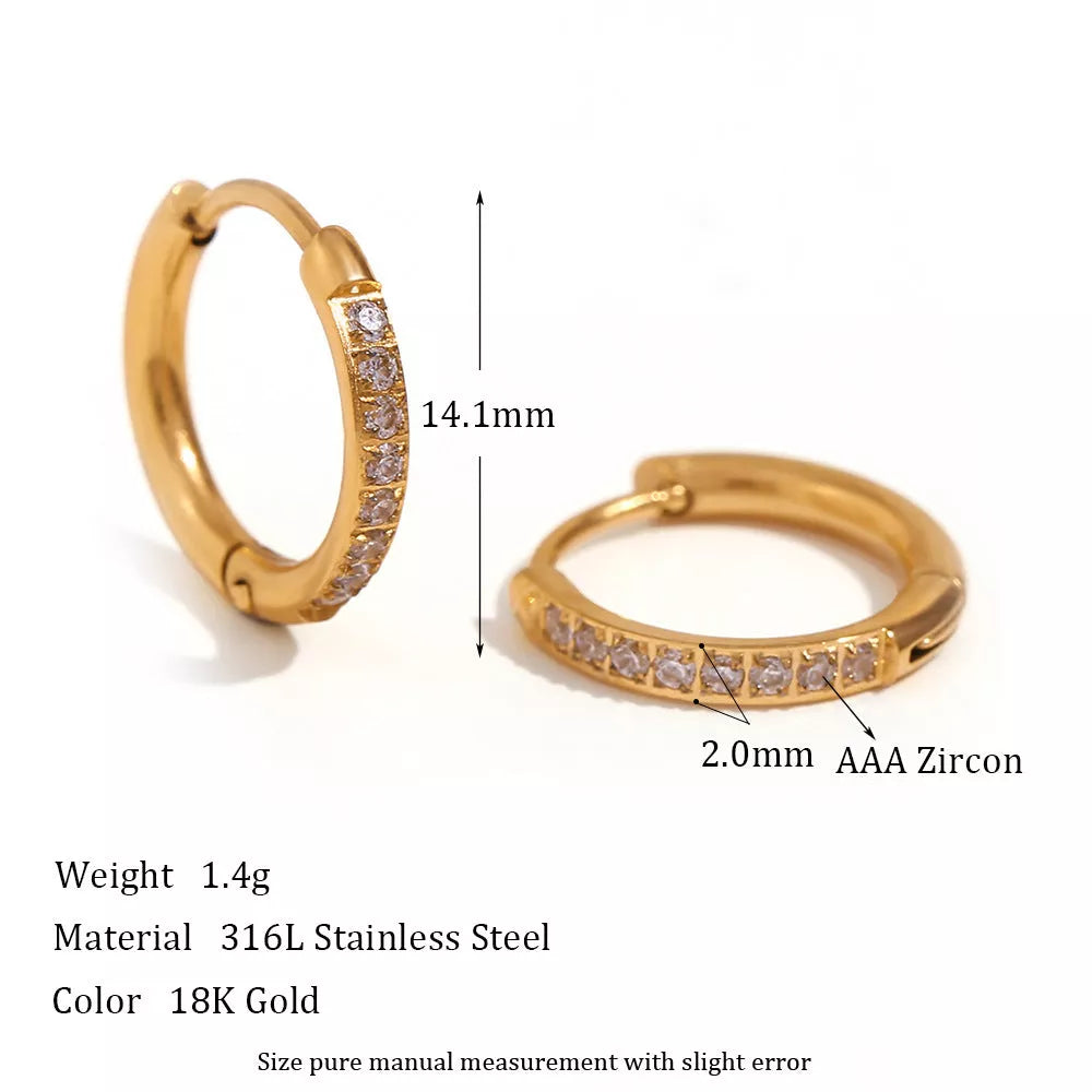 Women's titanium steel zircon earrings with electroplating, available in gold and steel finishes