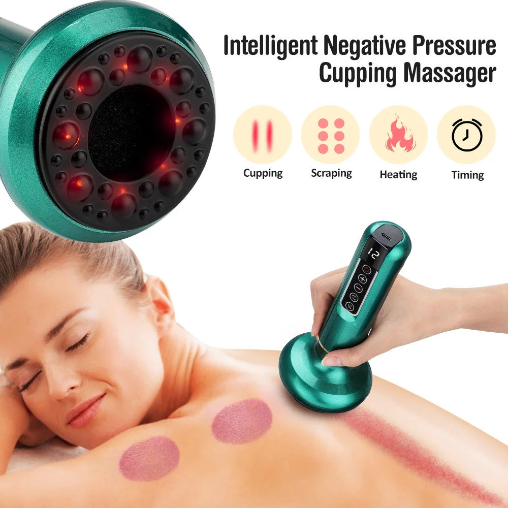 Electric Massage Body Cupping Set with 12 Adjustable Suction Levels, Infrared Heating, and One-Touch Pressure Relief for Relaxation, Slimming, and Anti-Cellulite Benefits