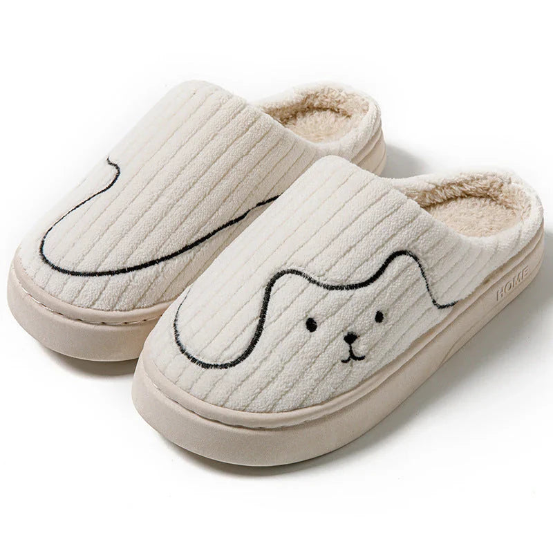 Cozy cat-themed house slippers in various colors with plush fabric and non-slip rubber soles
