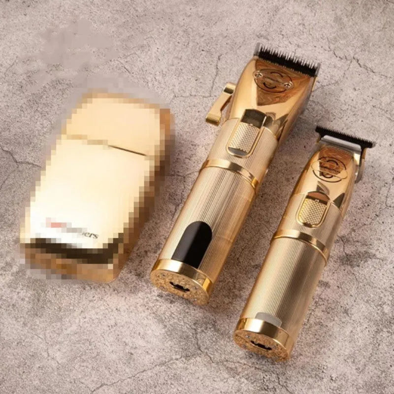 Gold cordless hair clipper with 25W motor and dual charging capability