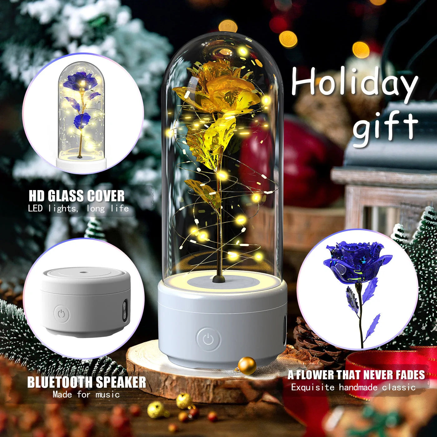Elegant rose-themed LED light and Bluetooth speaker for romantic ambience and immersive audio experiences