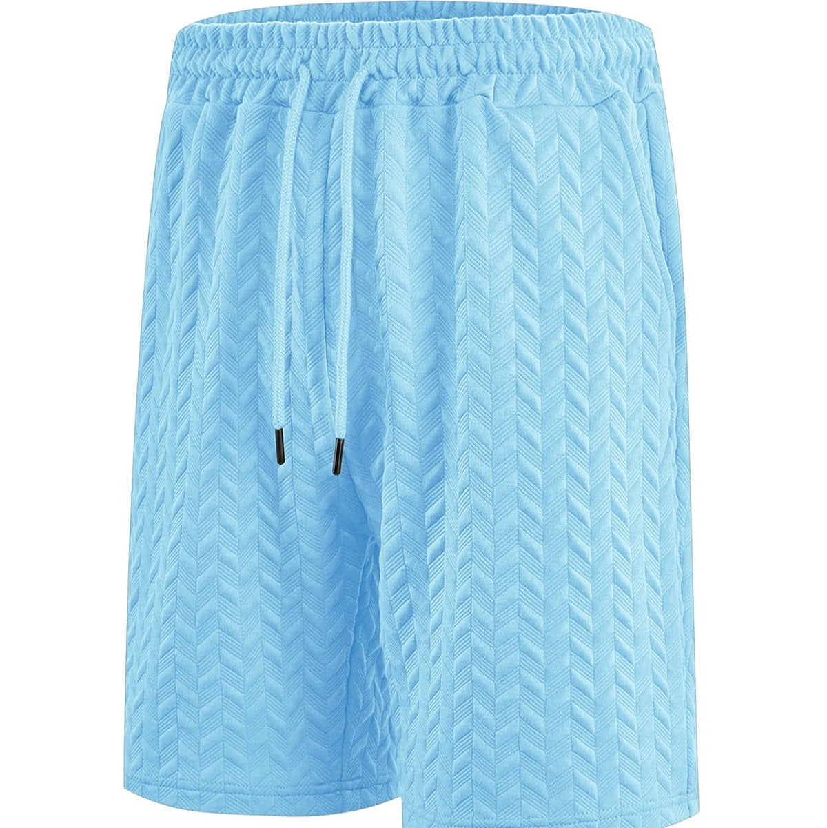 Men's loose jacquard drawstring casual beach pants in polyester, shorts length, available in seven colours and sizes S to 3XL