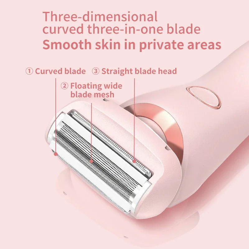 Rechargeable electric shaver for women with dual-head design for whole-body and precision hair removal