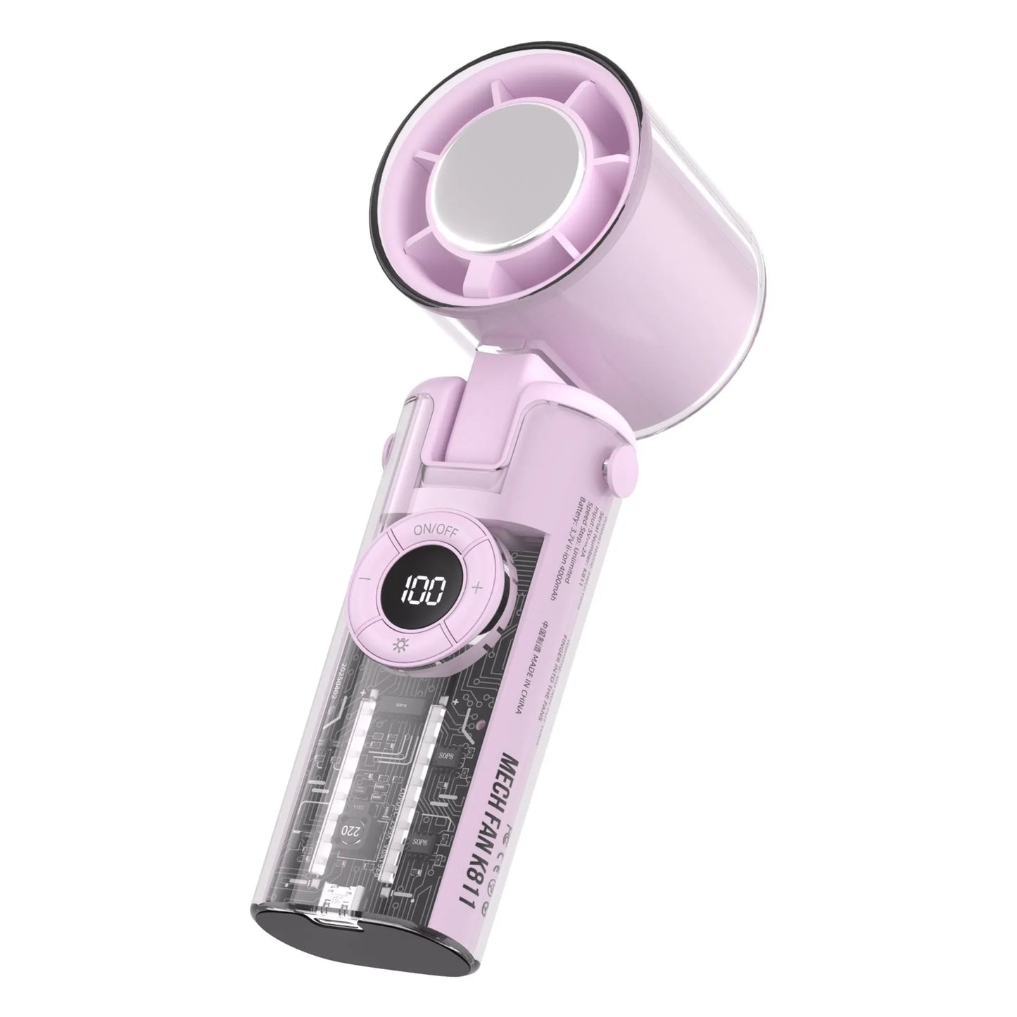 Personality Ice Compress Small Handheld Fan in black, pink, purple or white with ice pack slot and flashlight