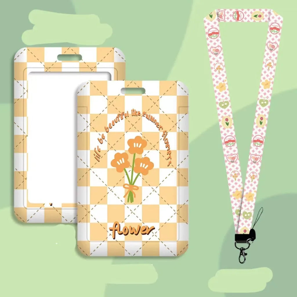 Cartoon style plastic ID card holder with lanyard, dimensions 110mm by 70mm.