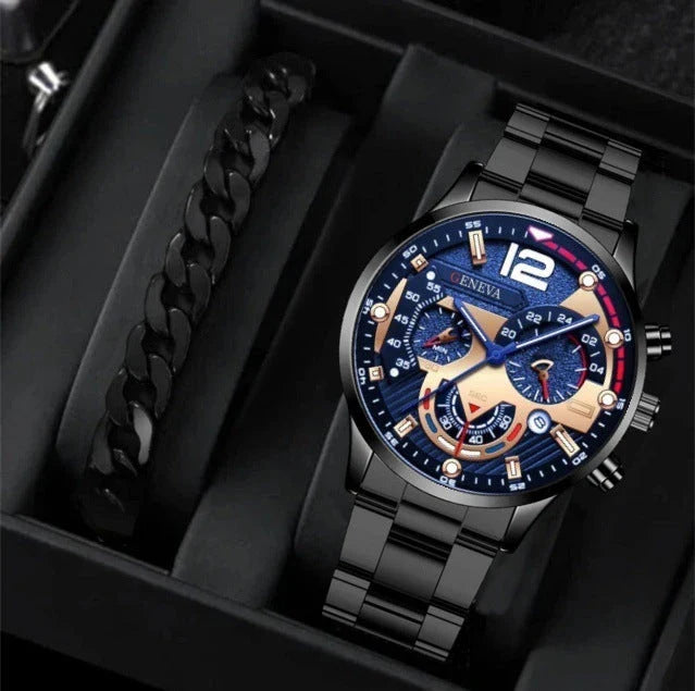 Stylish steel bracelet watch set with various color options for fashion-forward men