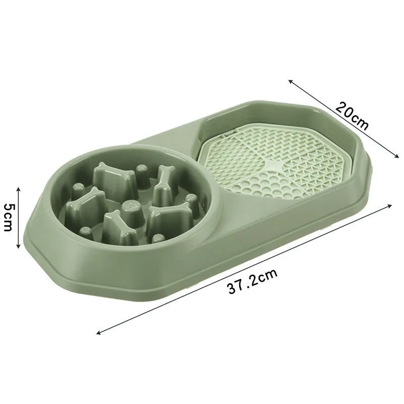 Blue interactive slow feeder dog bowl with maze pattern and non-slip pads for medium dogs