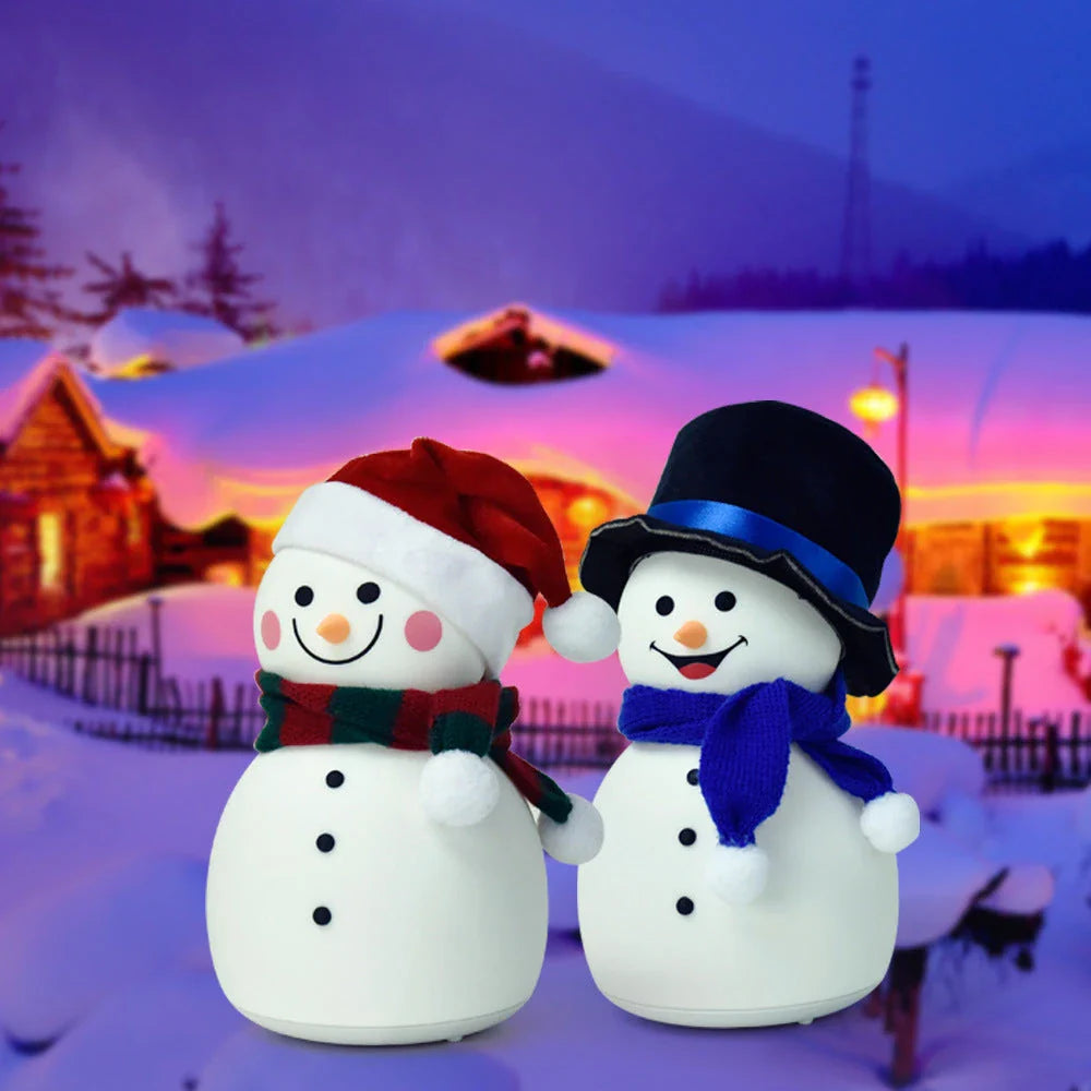Enchanting snowman-shaped night light with color-changing LED illumination and rechargeable battery