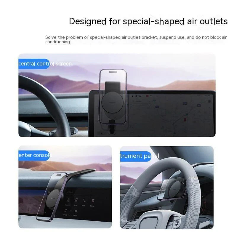 Versatile magnetic car phone holder with 15W wireless charging for iPhone 12, 13, and 14 series