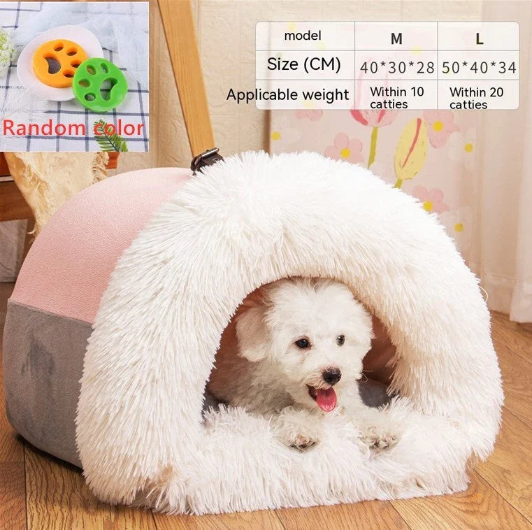 Cozy Portable Pet Nest for Dogs and Cats - Plush Autumn & Winter Retreat with Semi-Enclosed Design and Easy-Clean Plush Fabric