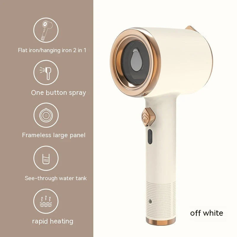 Compact, portable garment steamer with titanium-coated soleplate for wrinkle-free clothes at home or on the go