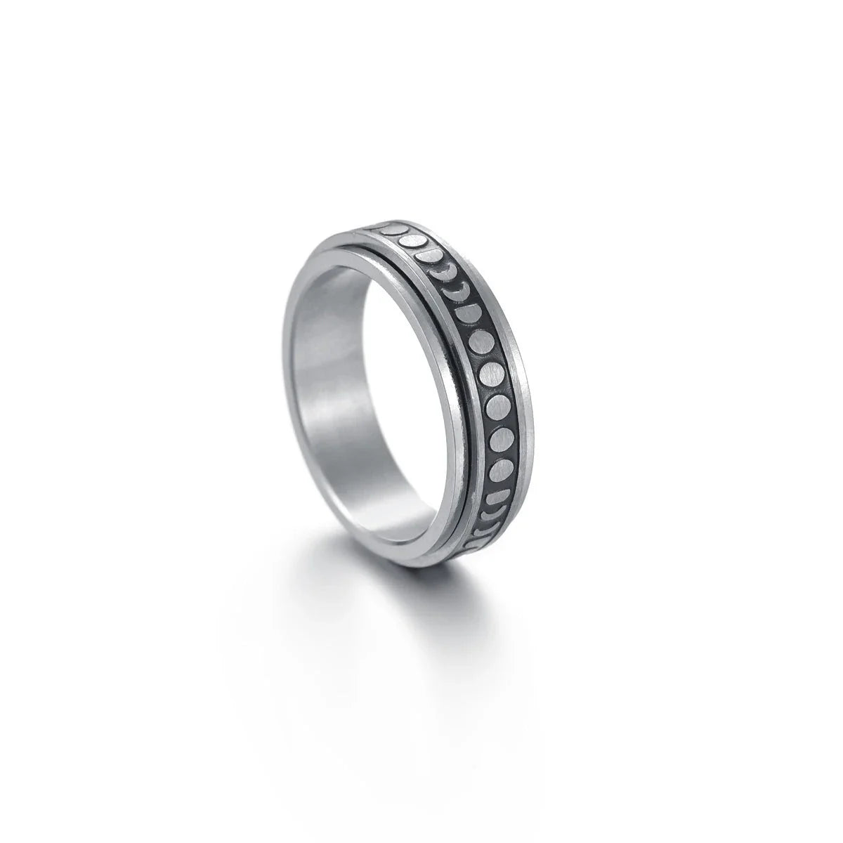 Titanium steel ring with intricate star and moon designs, available in various sizes and colors