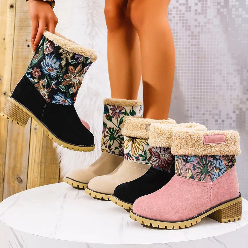Elegant Floral Embroidered Snow Boots for Women