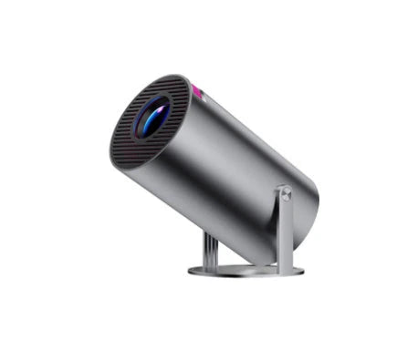 Portable home theater projector with 180-degree rotation, automatic focus, and wireless connectivity for an immersive viewing experience