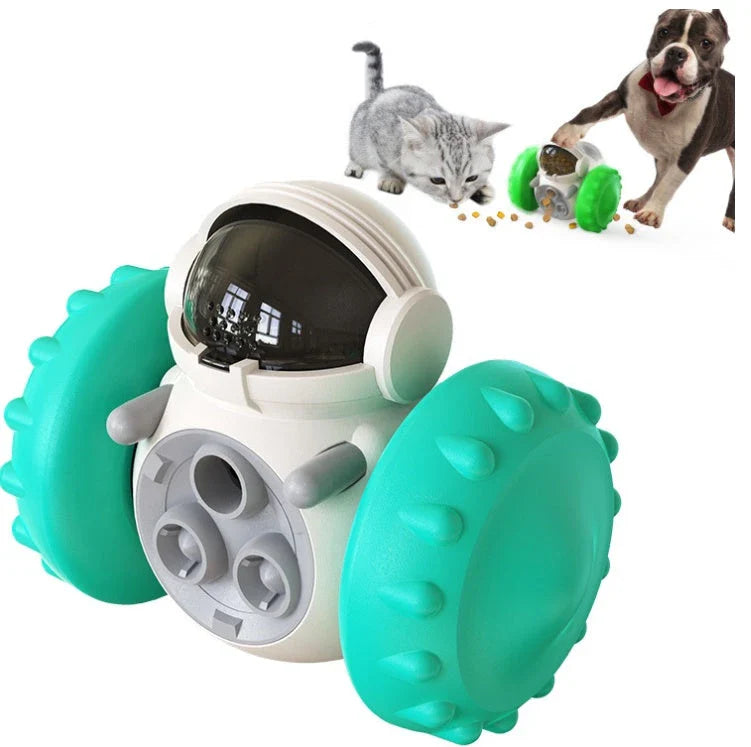 Interactive puzzle slow feeder toy for dogs and cats, with a rolling tumbler design that encourages active and entertaining feeding