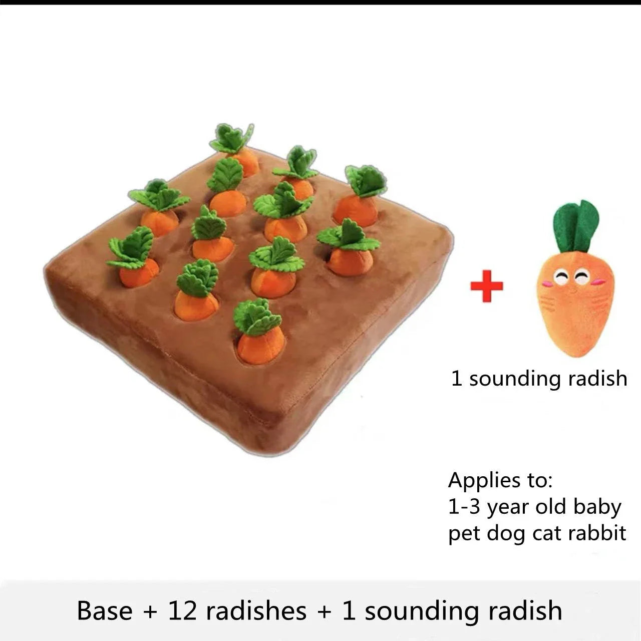 Plush carrot-shaped dog toy with snuffle mat for interactive play and mental stimulation