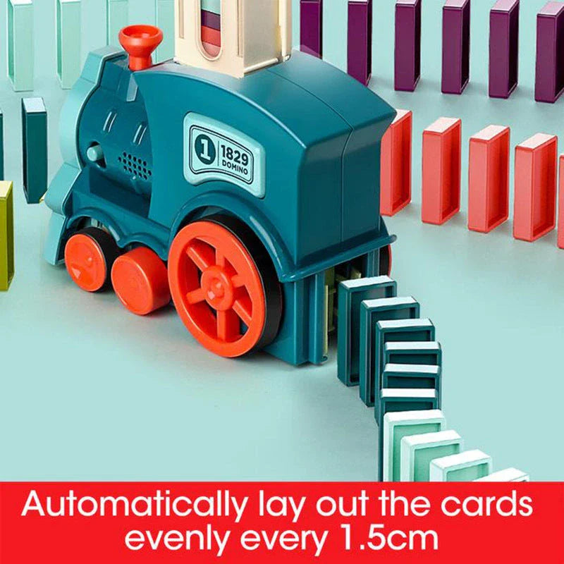 Domino Domino Train Building Blocks Toy with Automatic Dominoes Release for Engaging Educational Play