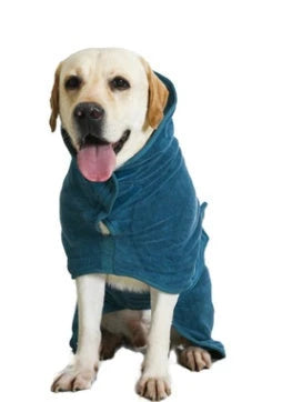 Absorbent pet drying robe with adjustable waist wrap, made of premium microfiber and terry cloth for quick drying and comfort