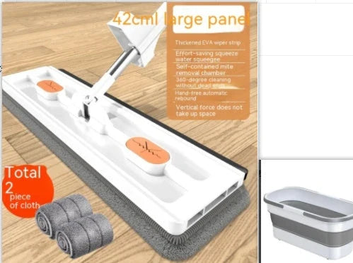 A premium 360° rotating flat mop with a stainless steel handle, suitable for cleaning various flooring types in homes.