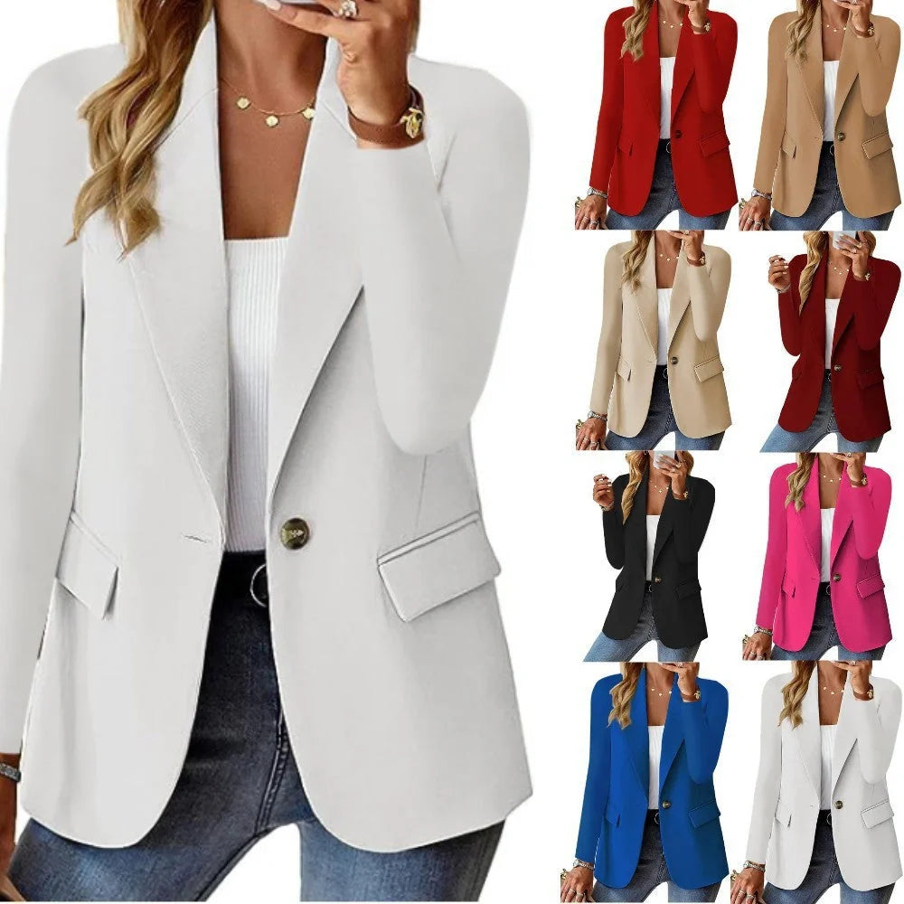 A stylish polyester cardigan jacket in a variety of solid colors, perfect for autumn wear.