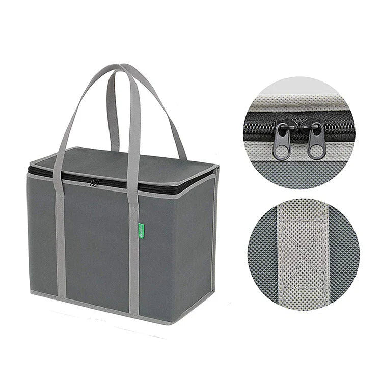 Insulated lunch cooler bag made of durable non-woven fabric and aluminum foil, ideal for work, beach, and picnics