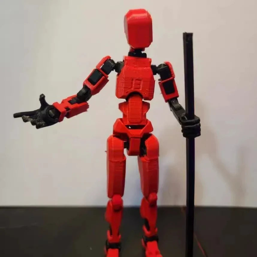 Customizable 3D printed multi-jointed action figure robot toy in various vibrant colors