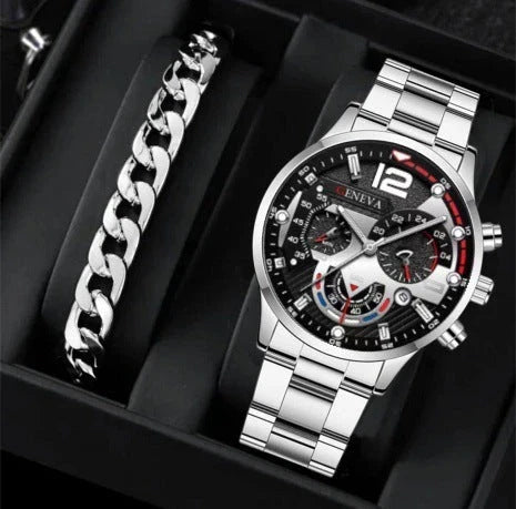 Stylish steel bracelet watch set with various color options for fashion-forward men