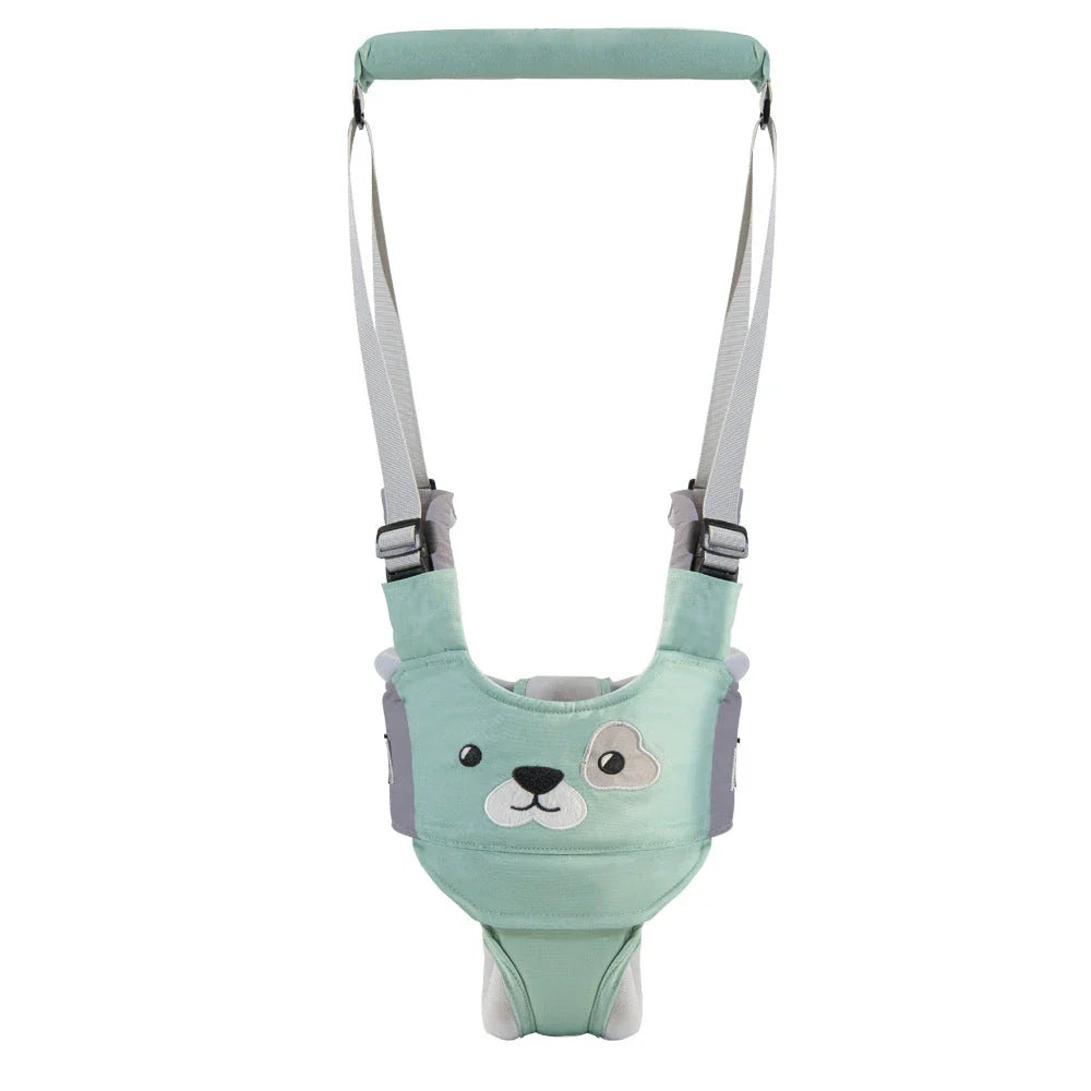 Hands-free baby walking assistant with adjustable lift and pull features for supporting your little one's first steps