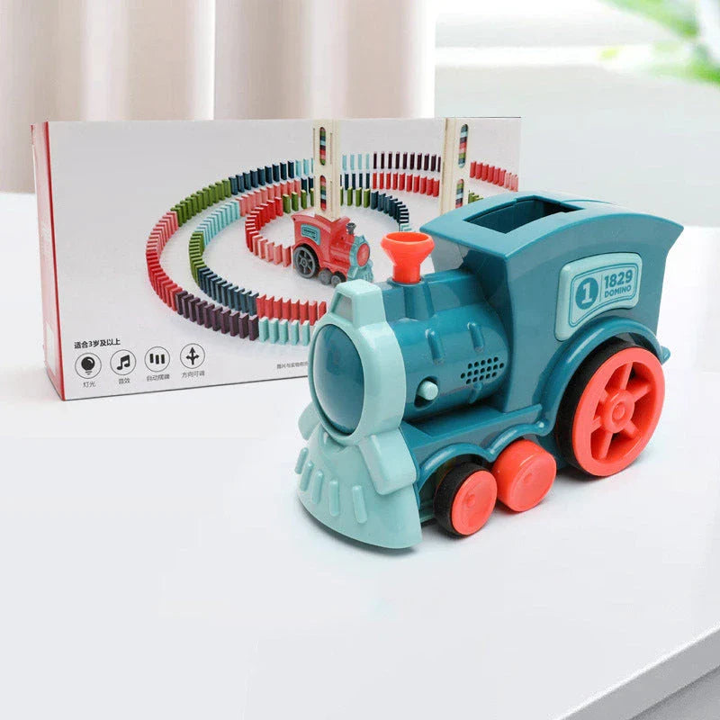 Domino Domino Train Building Blocks Toy with Automatic Dominoes Release for Engaging Educational Play