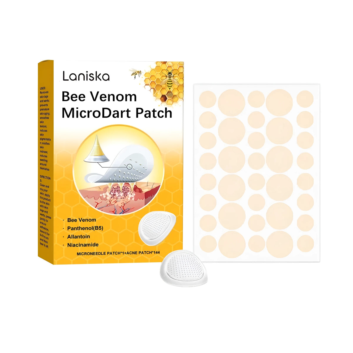 Pack of wart removal microdart patches and standard acne patches.