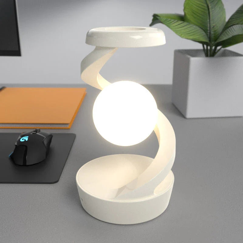 Stylish Rotating Moon Lamp with Wireless Phone Charging - Captivating Desk Accessory with Soothing Lighting and Convenient Wireless Charging