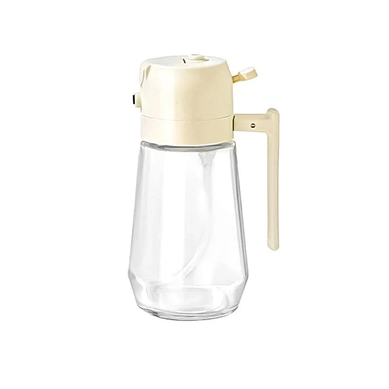 Premium 470mL glass oil sprayer with dual mist and pour functionality, ideal for cooking, baking, and grilling