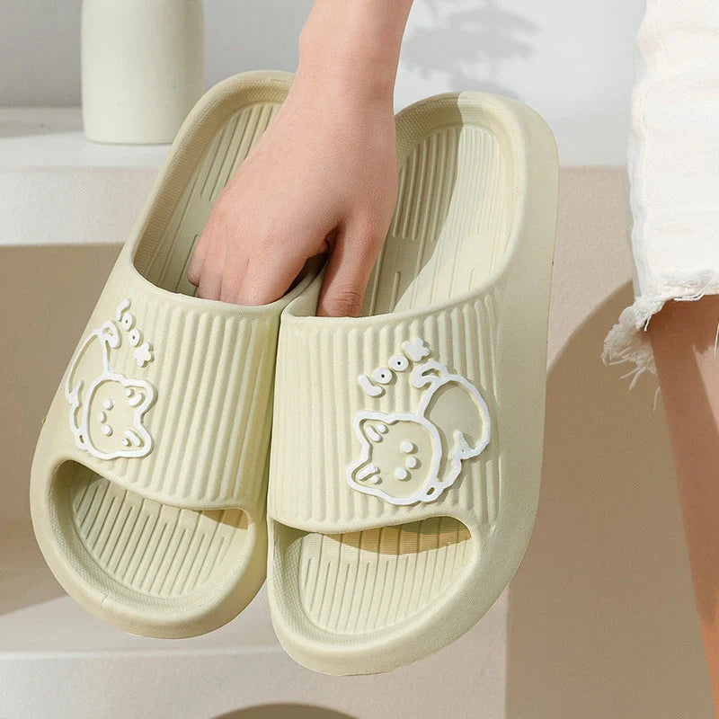 Women's cat design slippers with non-slip EVA sole in various colours