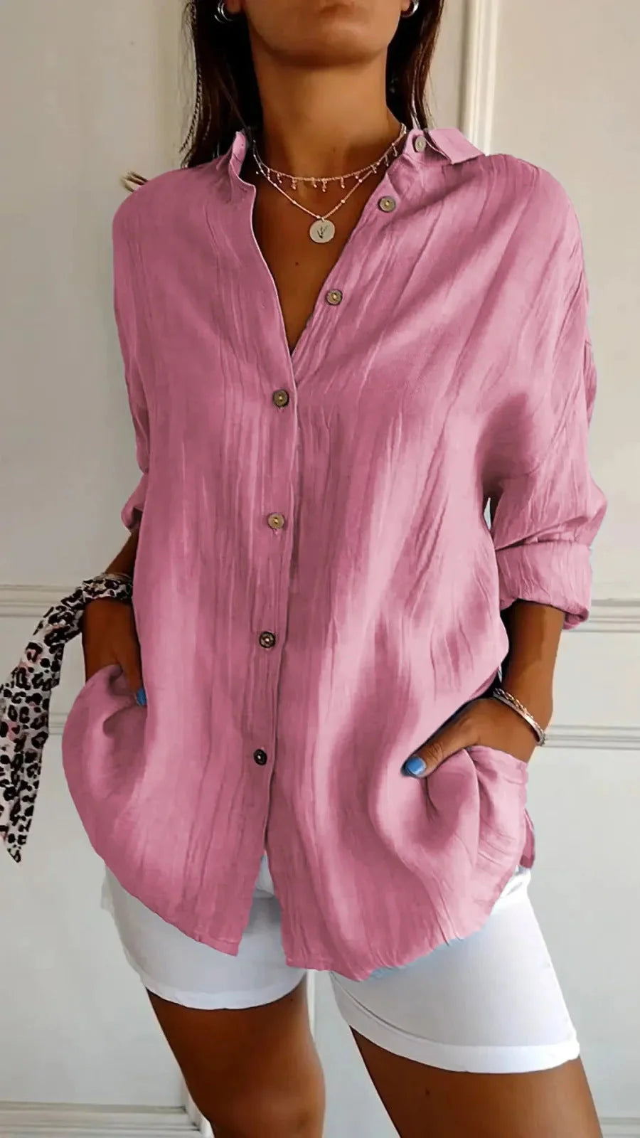 Stylish Women's Long Sleeve Pleated Shirt in various colours