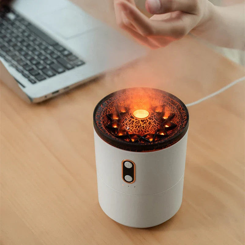 Ultrasonic essential oil humidifier with mesmerizing flame and jellyfish smoke ring effects, ideal for creating a soothing and relaxing atmosphere in any home or office.