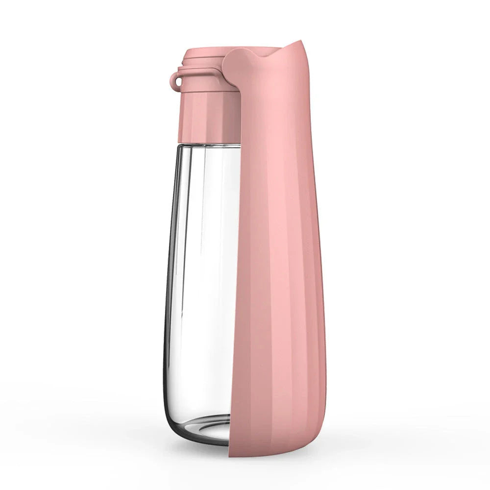 Portable folding dog water bottle with large 550ml capacity, available in multiple vibrant colors