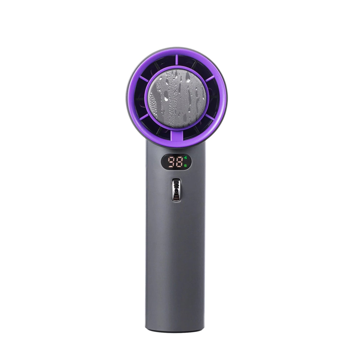 Powerful portable handheld turbine fan with cooling system, adjustable airflow, long-lasting battery, and compact design for on-the-go refreshment.