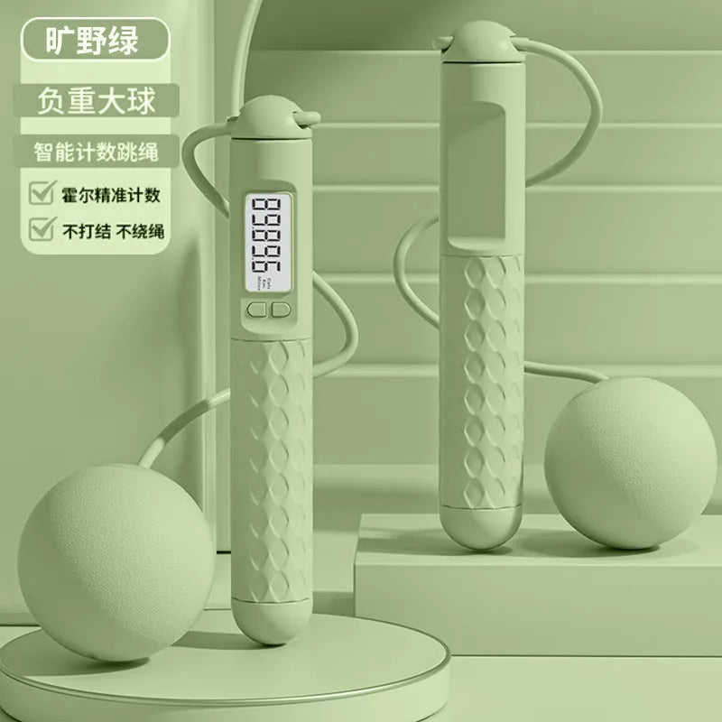 Skipping rope with bearings in various colours like black long shoelace or green cordless, made from ABS plastic for fitness use.