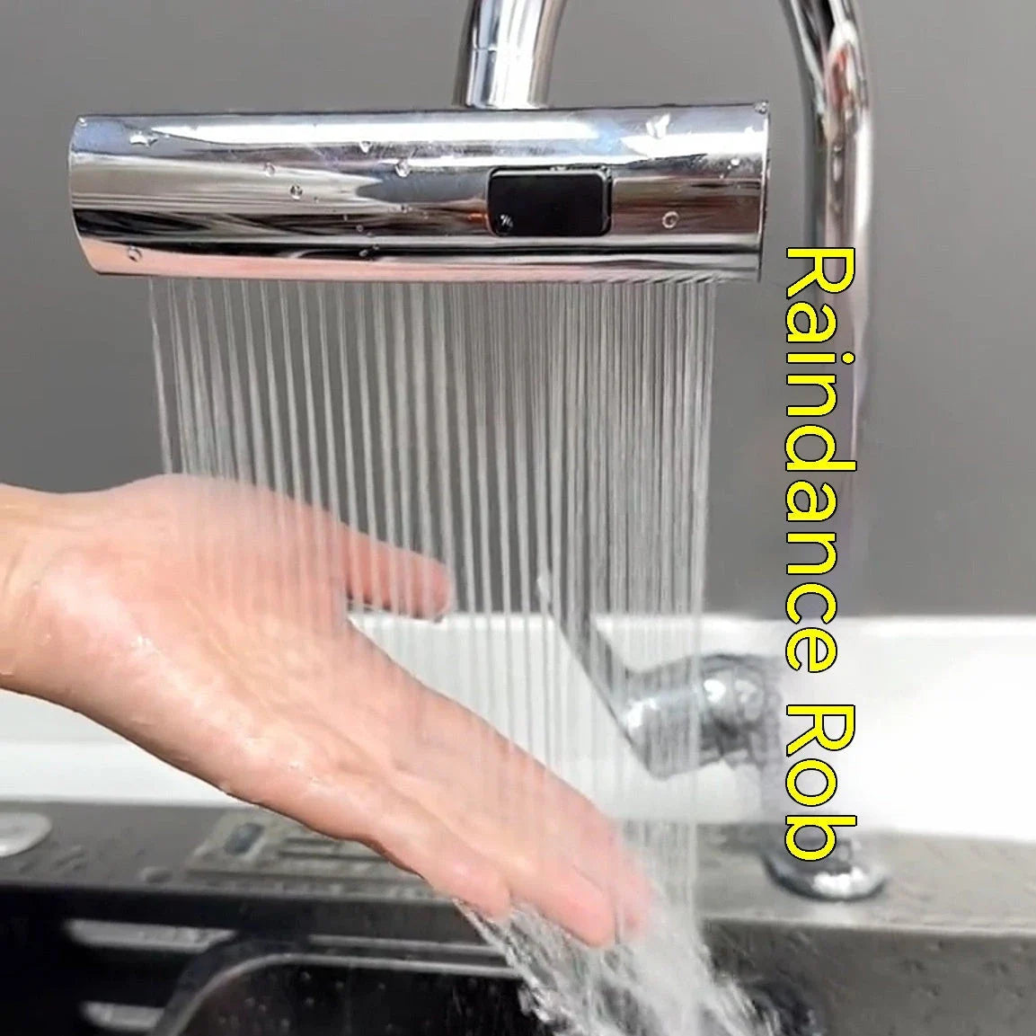 Premium waterfall kitchen faucet with versatile water modes, including waterfall, strong pressure, scraper, and gentle shower settings
