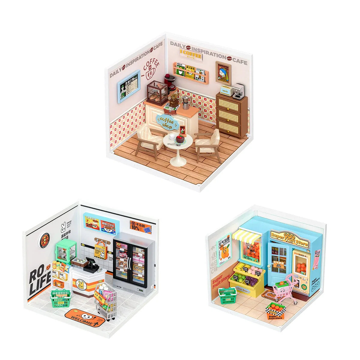 Robotime Rolife DIY Miniature Cafe Building Kit with ambient light set