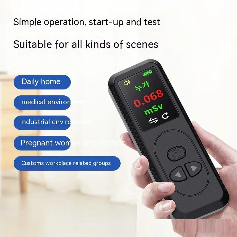 Portable radiation detector with TFT color display, sound alarm, and compact design for on-the-go use