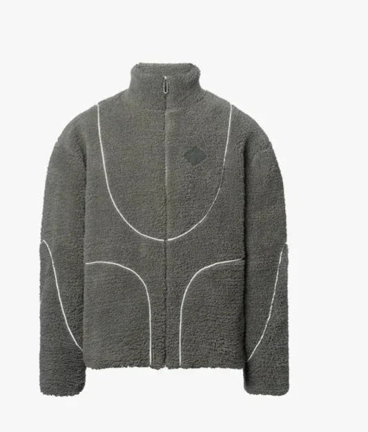 Men's hooded sweatshirt jacket with patchwork design in classic colors