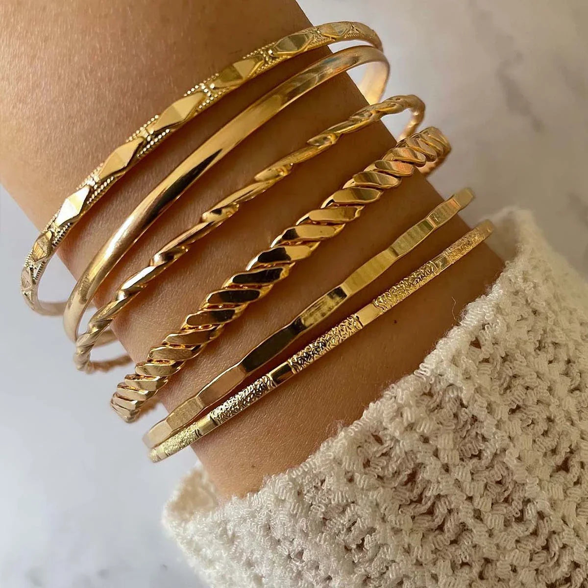 Bohemian Metal Chain Bracelet Set for Women in Gold Geometric Design