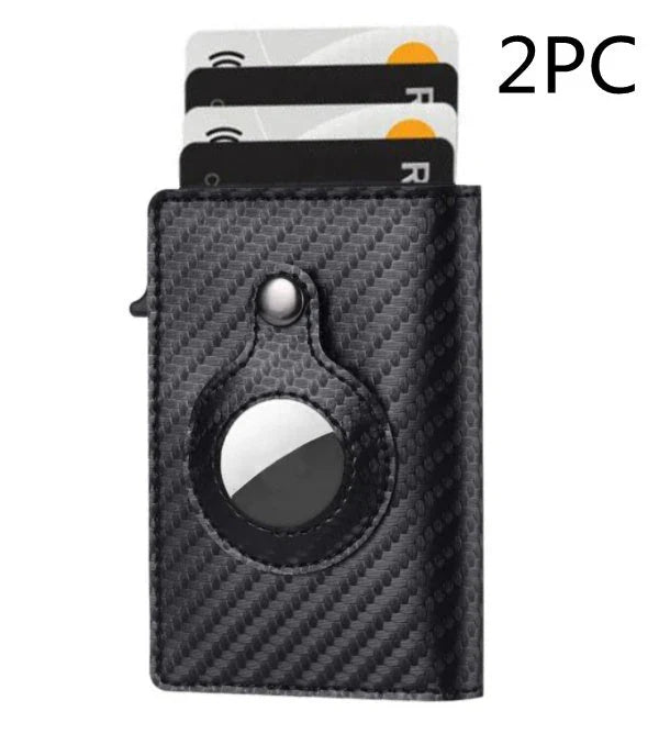 Premium leather wallet with built-in AirTag pocket and RFID blocking technology for secure everyday carry