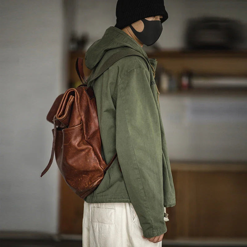 Versatile military-inspired windbreaker jacket for men in army green color, featuring a hooded design and tailored fit