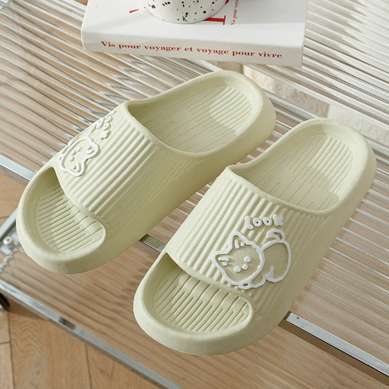 Women's cat design slippers with non-slip EVA sole in various colours